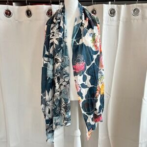 Dupatta Womens Scarf Shawl Frayed Edge Floral Lightweight Botanical Boho 19975